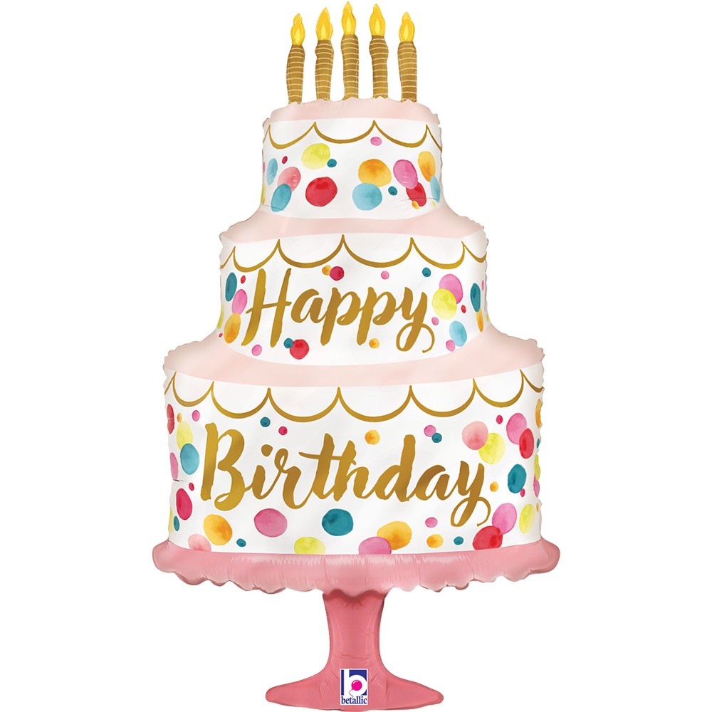 Balon foliowy Tort - happy birthday różowy 84 cm