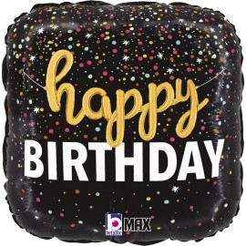 Balon foliowy kwadratowy Happy birthday czarny