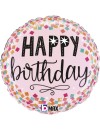 Balon foliowy okrągły Happy birthday różowy konfetti