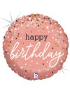 Balon foliowy okrągły Happy birthday różowe złoto konfetti