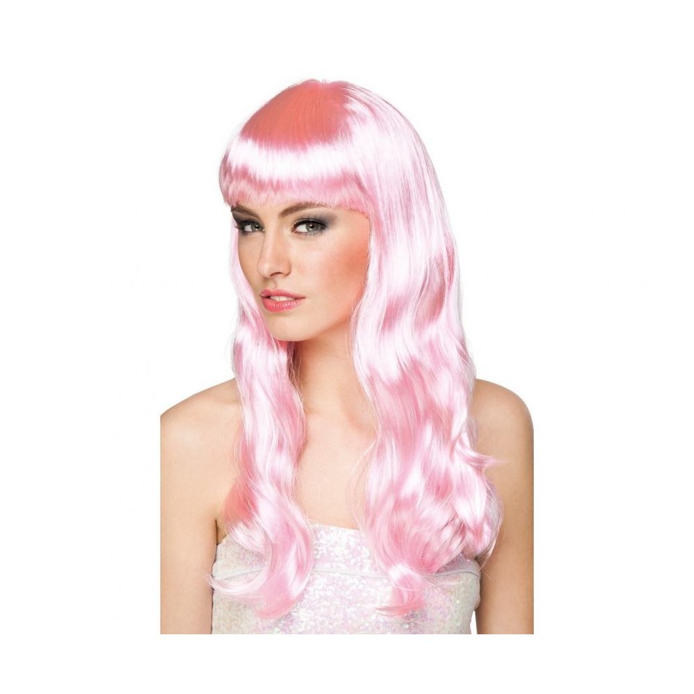 Peruka CHIQUE, różowa, długie włosy z grzywką