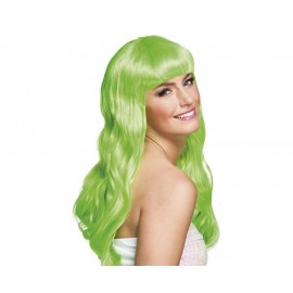 Peruka zielona / limonkowa, długie włosy z grzywką