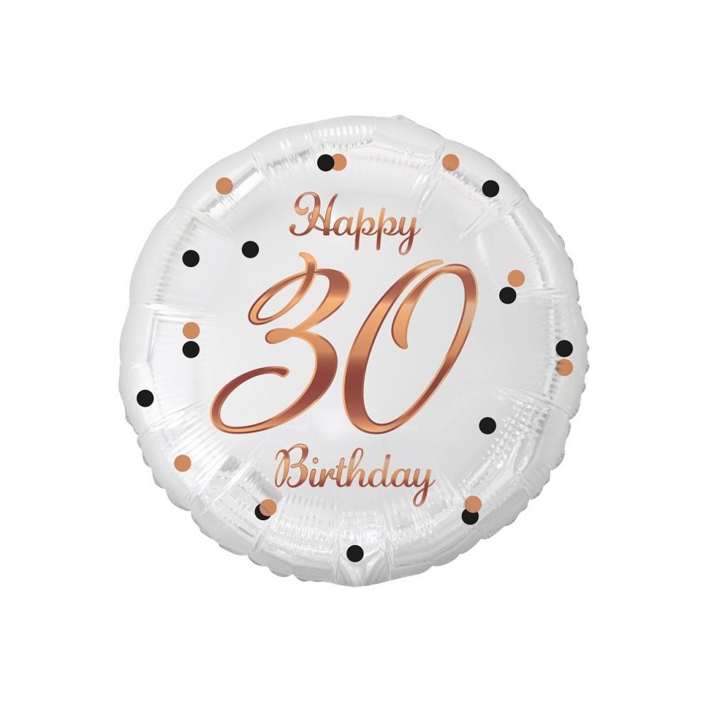 Balon foliowy okrągły 30 Happy birthday złoty róż