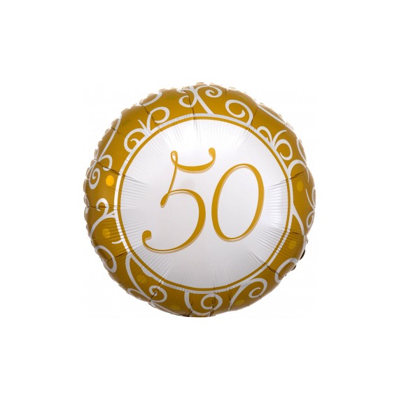 Balon foliowy okrągły liczba 50 złoty 17"