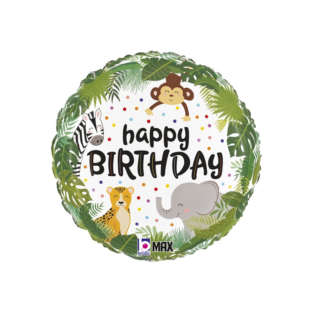 Balon foliowy okrągły Happy birthday safari 18"