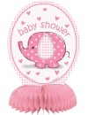 Dekoracja papierowa na stół Baby Shower - słonik, jasno różowa, 15 cm