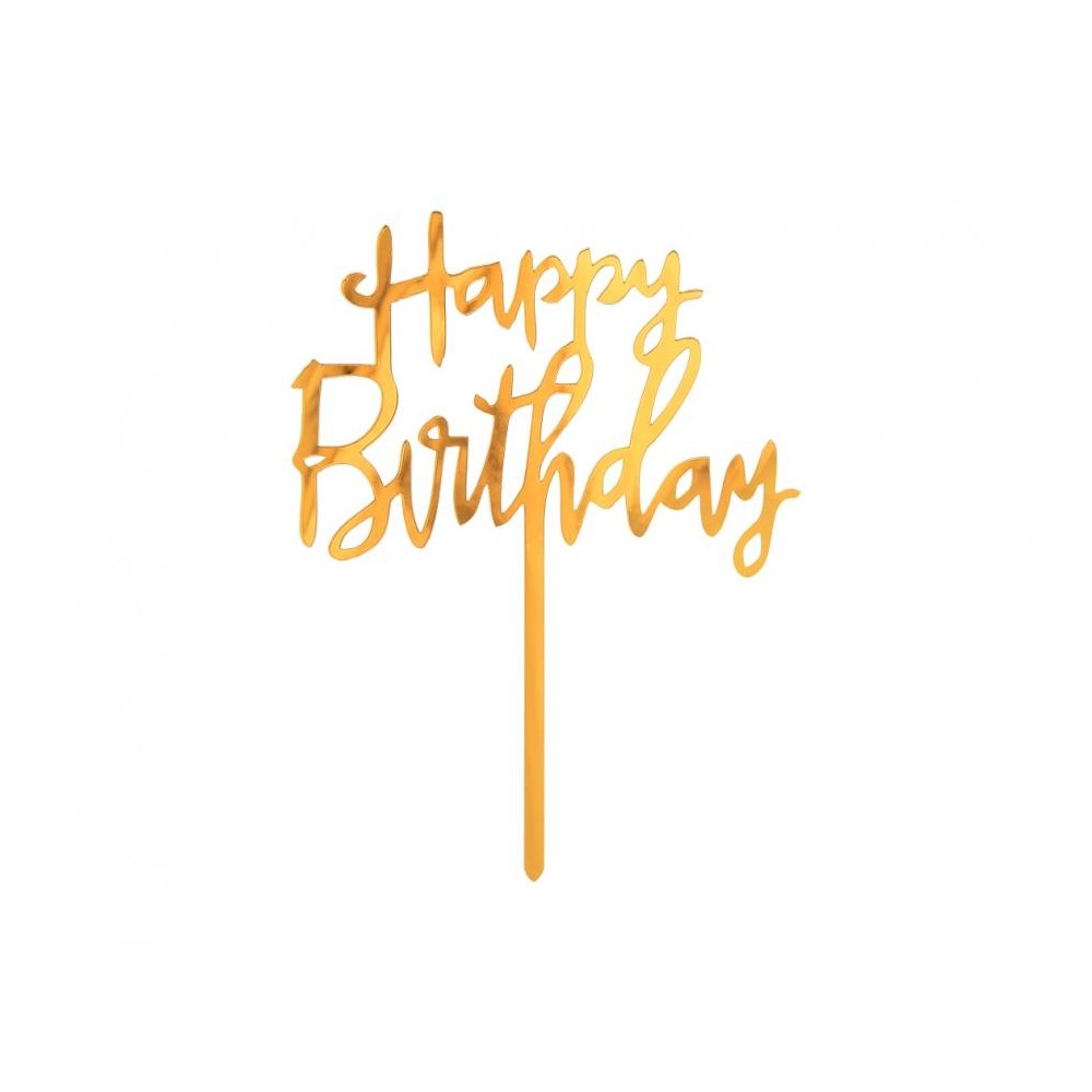 Topper na tort Happy Birthday z akrylu - złoty