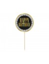 Topper Happy Birthday, czarny, paski 10 cm
