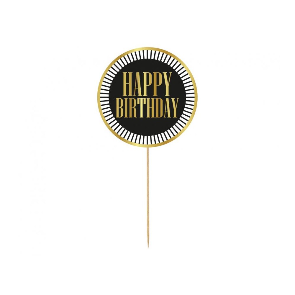 Topper Happy Birthday, czarny, paski 10 cm