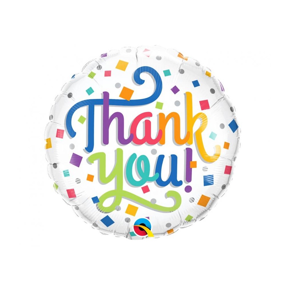 Balon foliowy  kółko 18" QL "Thank You - Colorful Confetti"