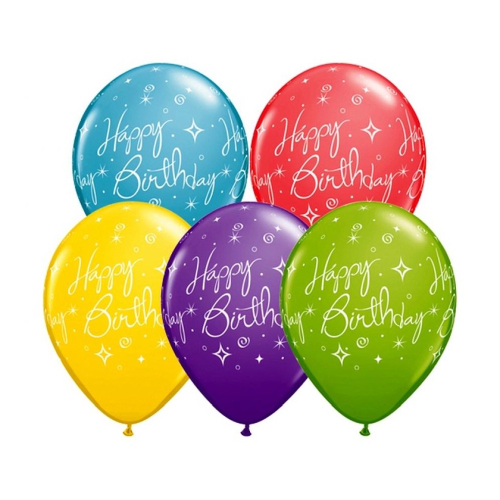 Balon lateksowy QL "Happy Birthday - Elegant Sparkles & Swirls",pastel mix