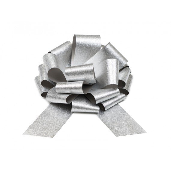 Kokarda dekoracyjna DIY, srebrny brokat, 30 cm