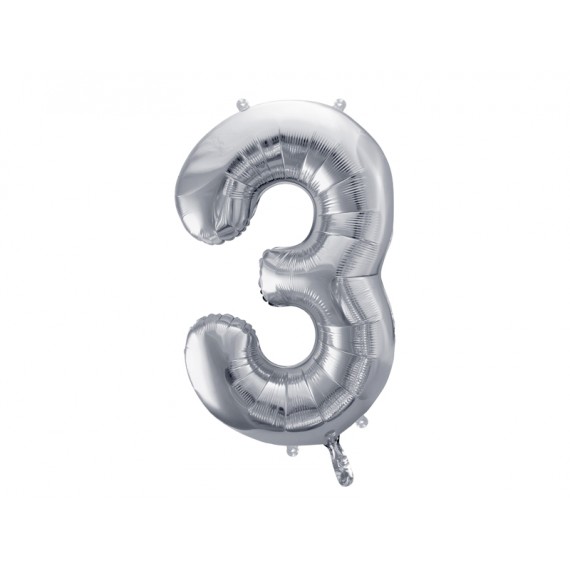 Balon foliowy Cyfra ''3'', 86cm srebrny