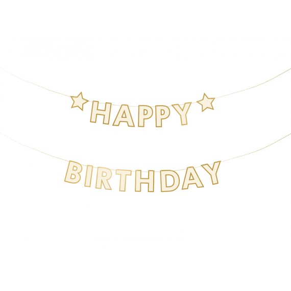 Baner papierowy Happy Birthday, gwiazdki, 220x14.5 cm