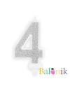 Świeczka urodzinowa Cyferka 4, srebrny, 7cm