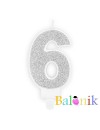 Świeczka urodzinowa Cyferka 6, srebrny, 7cm