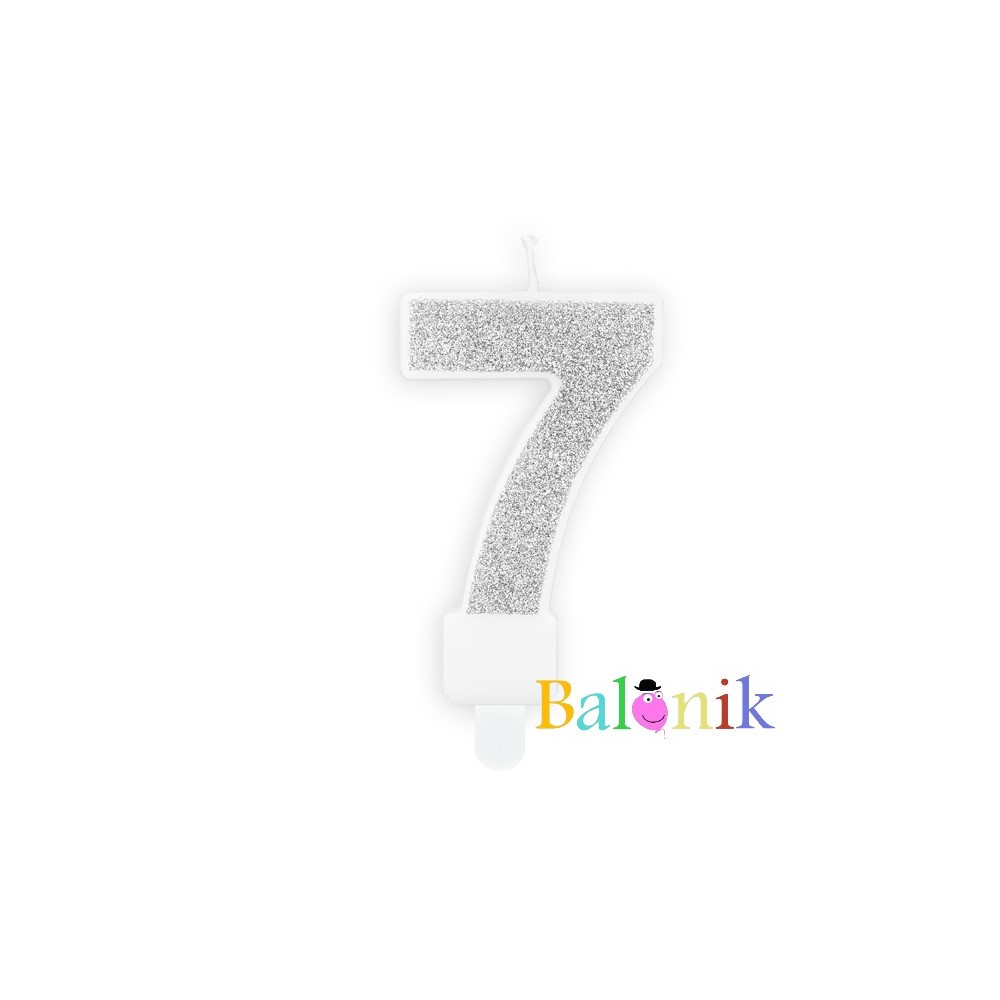 Świeczka urodzinowa Cyferka 7, srebrny, 7cm