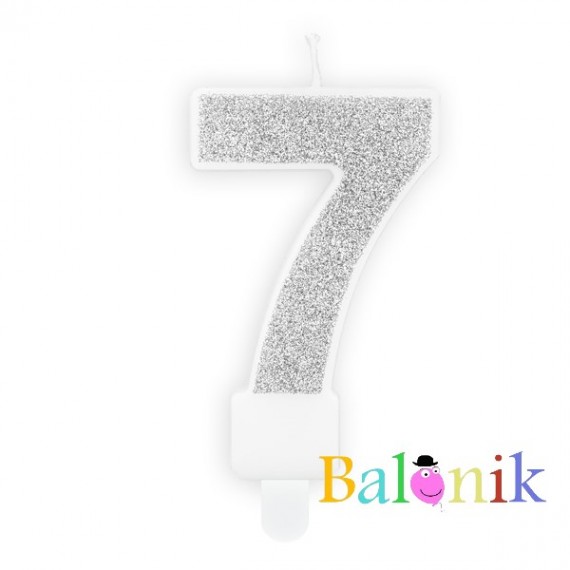 Świeczka urodzinowa Cyferka 7, srebrny, 7cm