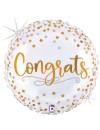 Balon foliowy Congrats / gratulacje, biały holograficzny 18"