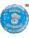 Balon foliowy okrągły Happy birthday cyfra 8 niebieski 18"