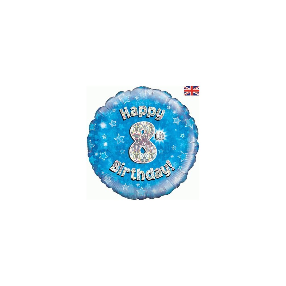 Balon foliowy okrągły Happy birthday cyfra 8 niebieski 18"