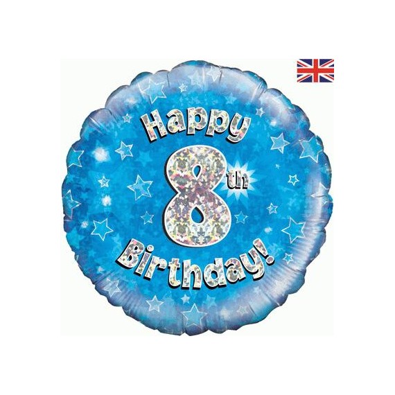 Balon foliowy okrągły Happy birthday cyfra 8 niebieski 18"