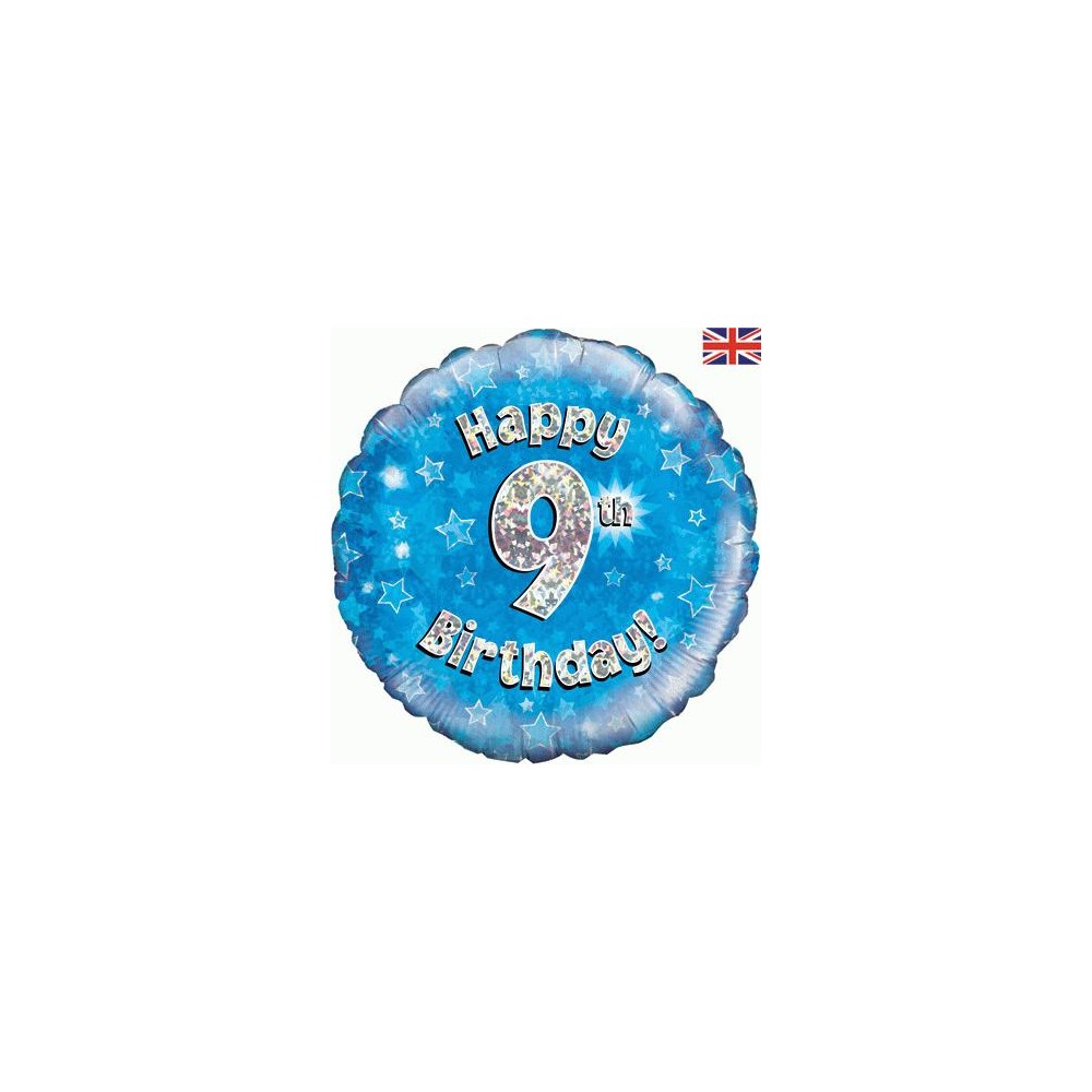 Balon foliowy okrągły Happy birthday cyfra 9 niebieski 18"