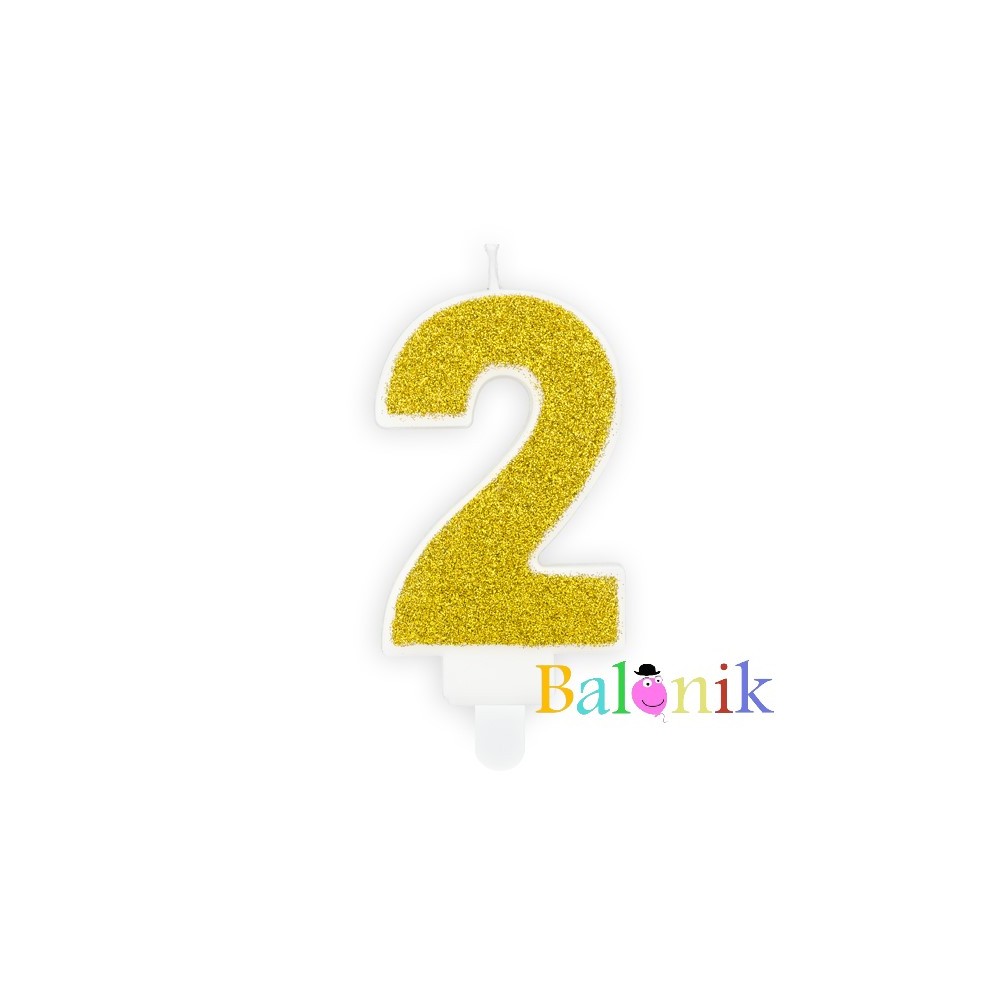 Świeczka urodzinowa Cyferka 2, złoty, 7cm