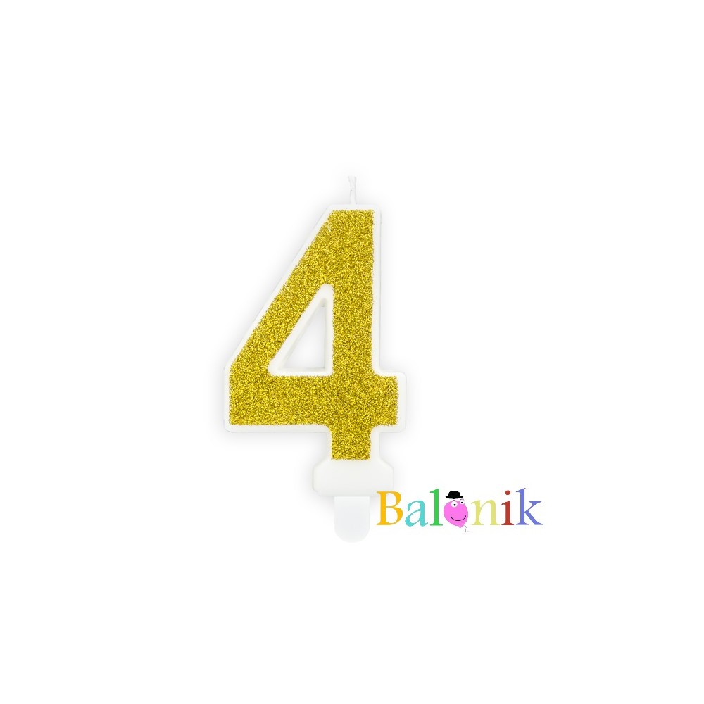 Świeczka urodzinowa Cyferka 4, złoty, 7cm