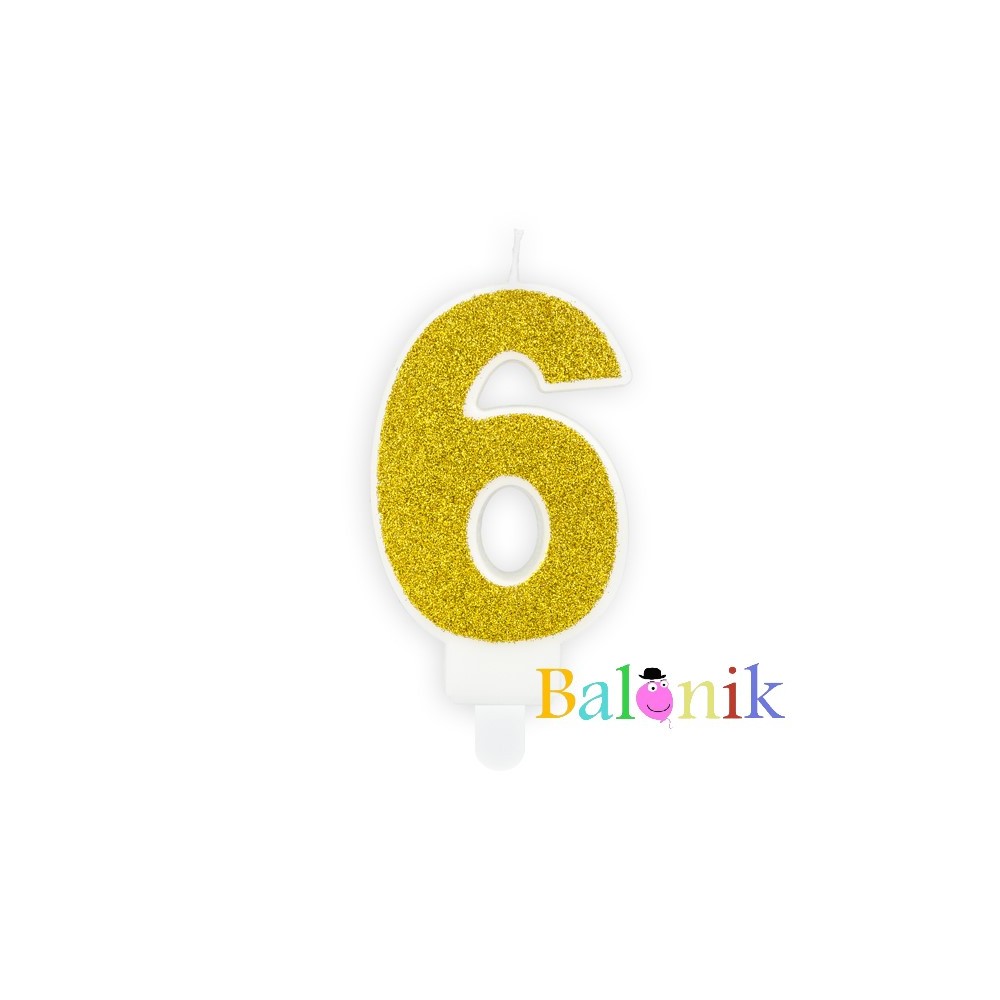 Świeczka urodzinowa Cyferka 6, złoty, 7cm
