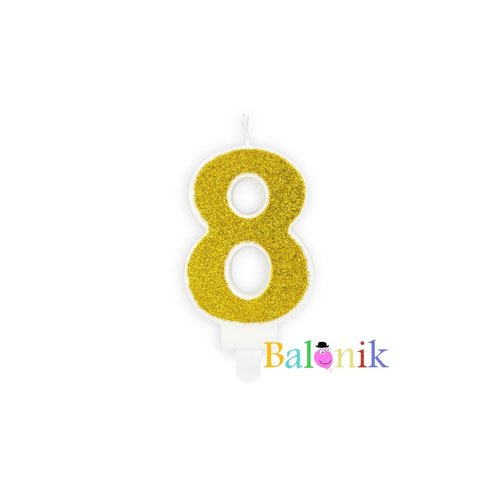 Świeczka urodzinowa Cyferka 8, złoty, 7cm