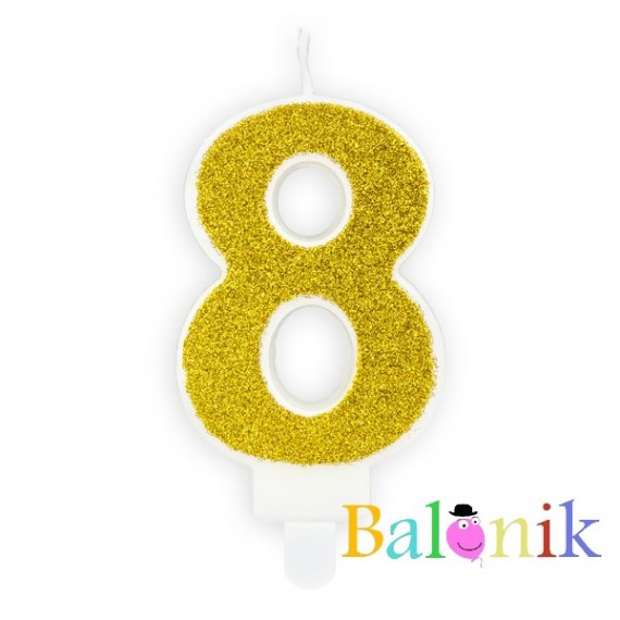 Świeczka urodzinowa Cyferka 8, złoty, 7cm