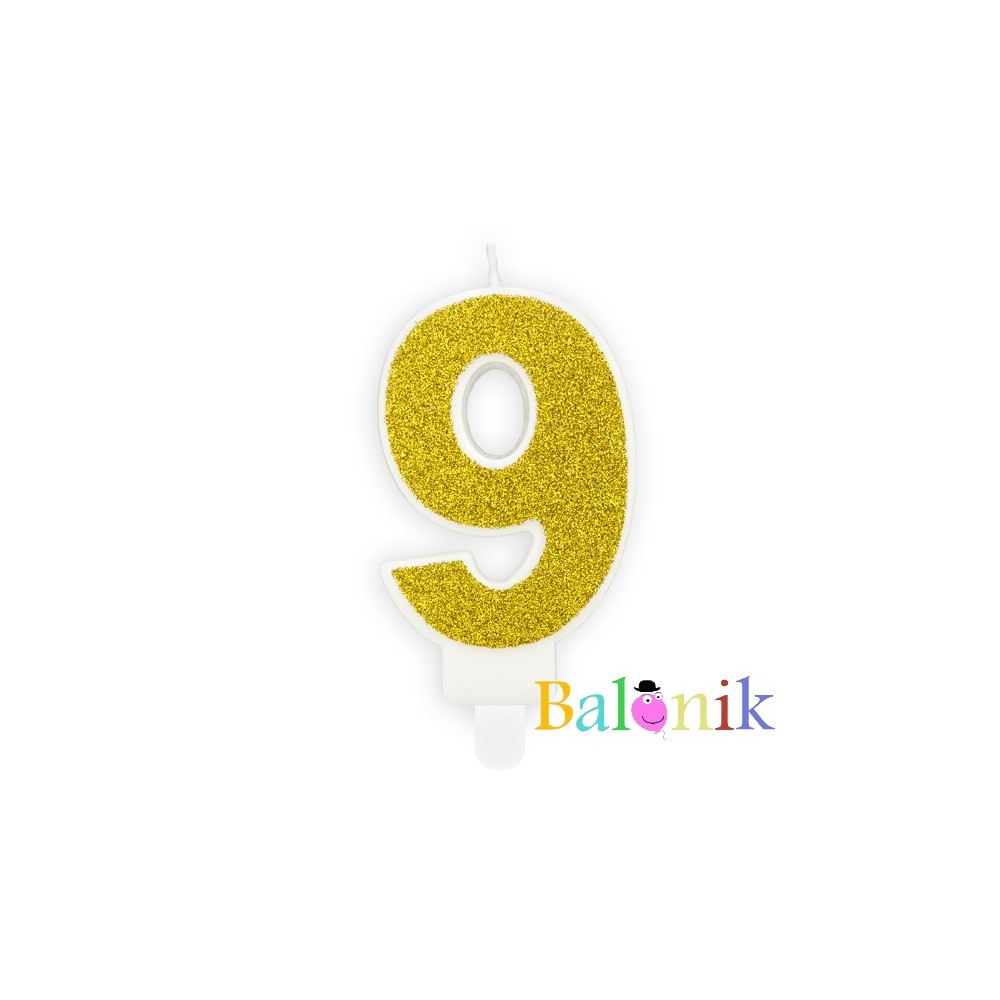 Świeczka urodzinowa Cyferka 9, złoty, 7cm