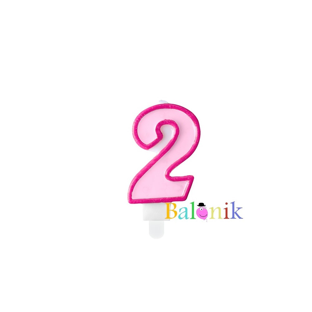 Świeczka urodzinowa Cyferka 2, różowy, 7cm