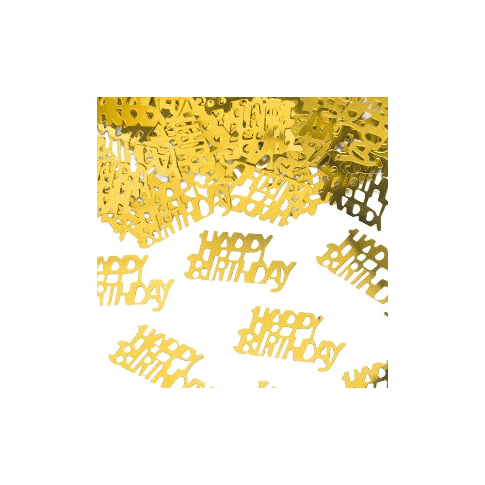 Konfetti - złoty napis Happy Birthday