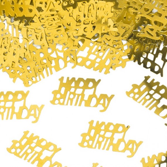 Konfetti - złoty napis Happy Birthday