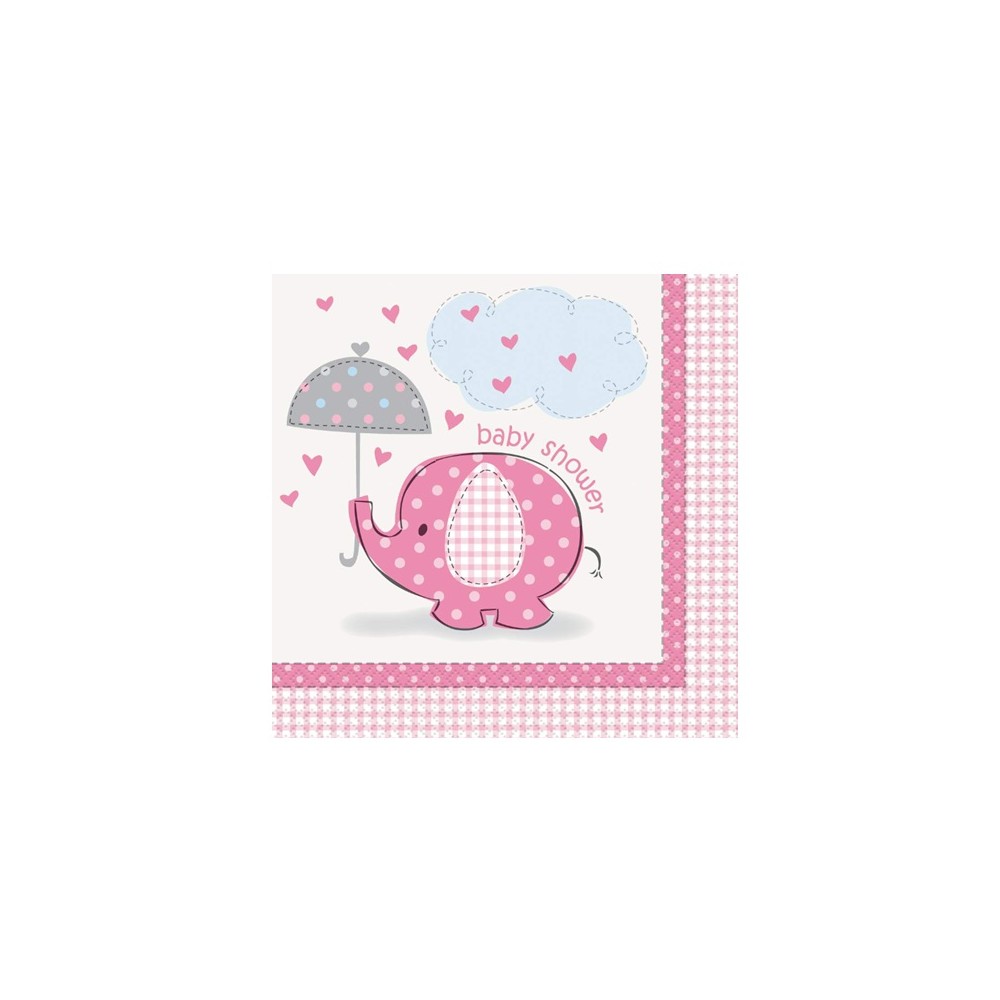 Serwetki Baby shower, 33x33cm, różowe, słonik