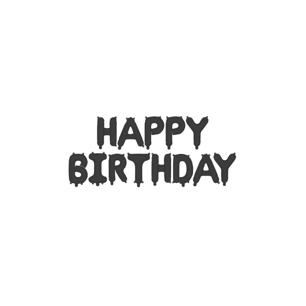 Balon foliowy Happy Birthday, 340x35cm, czarny