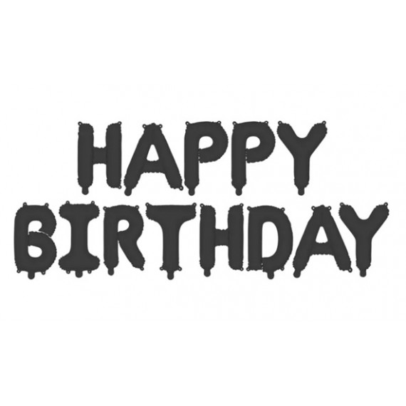 Balon foliowy Happy Birthday, 340x35cm, czarny