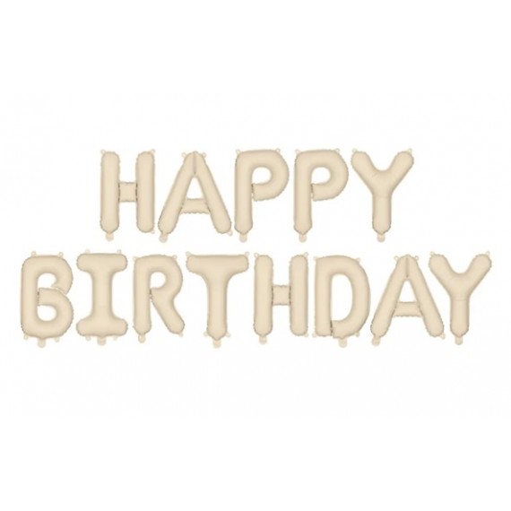 Balon foliowy Happy Birthday, 340x35cm, Beż