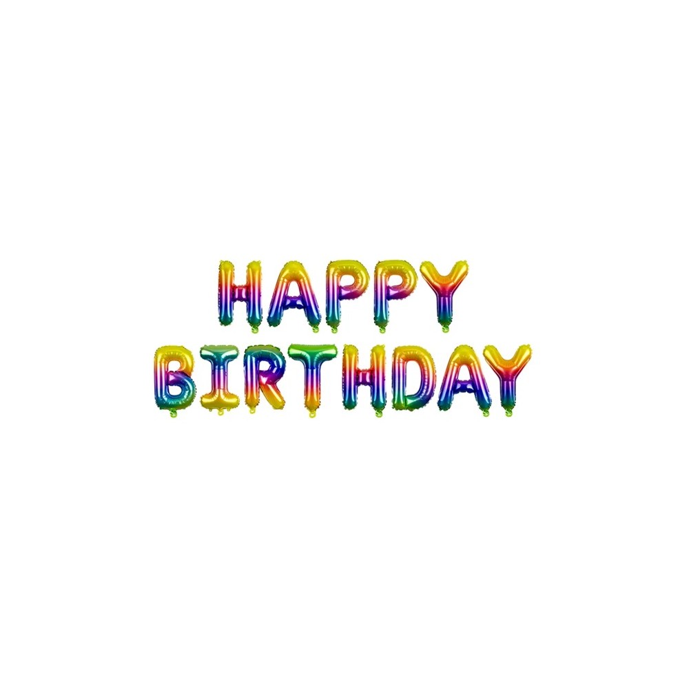 Balon foliowy Happy Birthday, 340x35cm, tęczowy