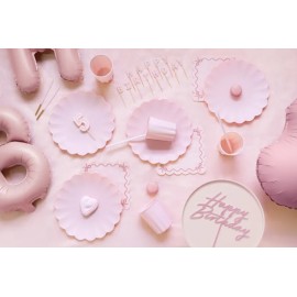 Topper akrylowy na tort Happy Birthday, jasny róż, 16.5 cm