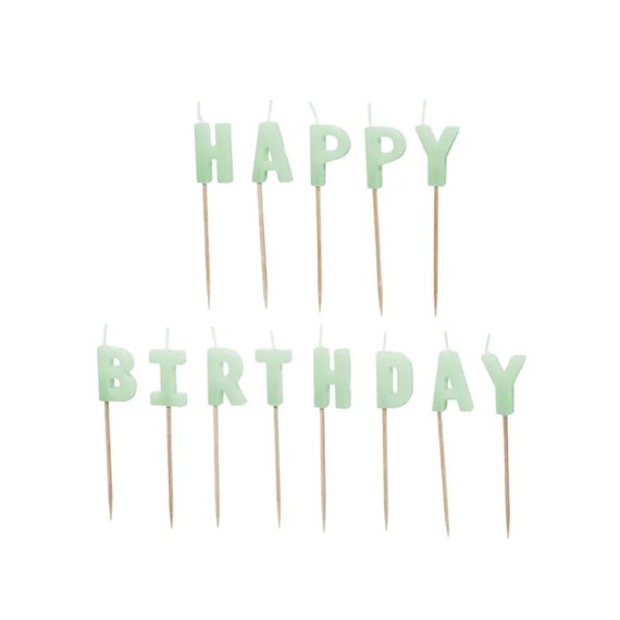 Świeczki urodzinowe Happy Birthday, 2,5 cm, jasny zielony