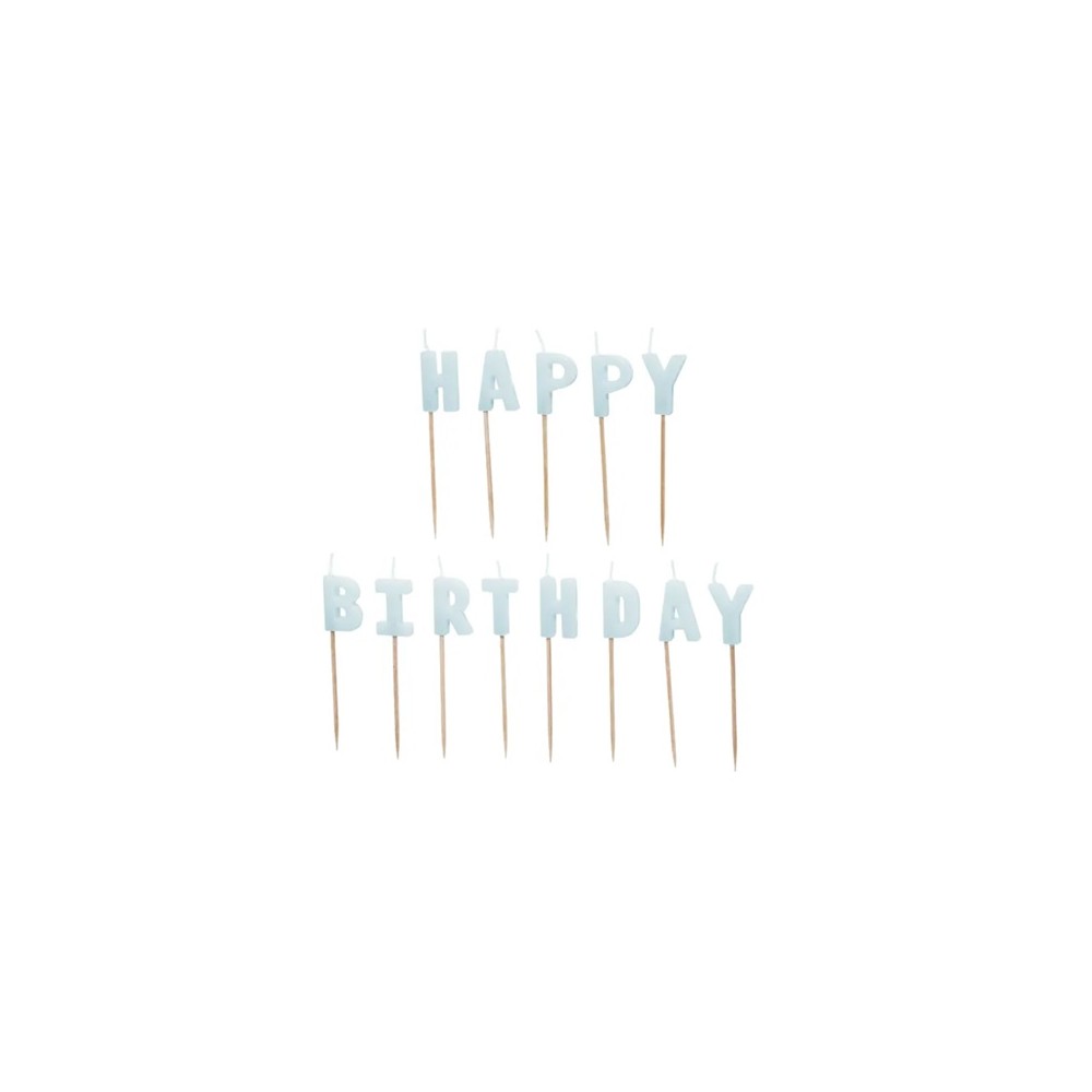 Świeczki urodzinowe Happy Birthday, 2,5 cm, jasny błękit