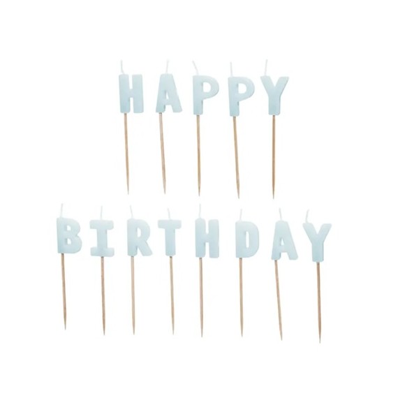 Świeczki urodzinowe Happy Birthday, 2,5 cm, jasny błękit