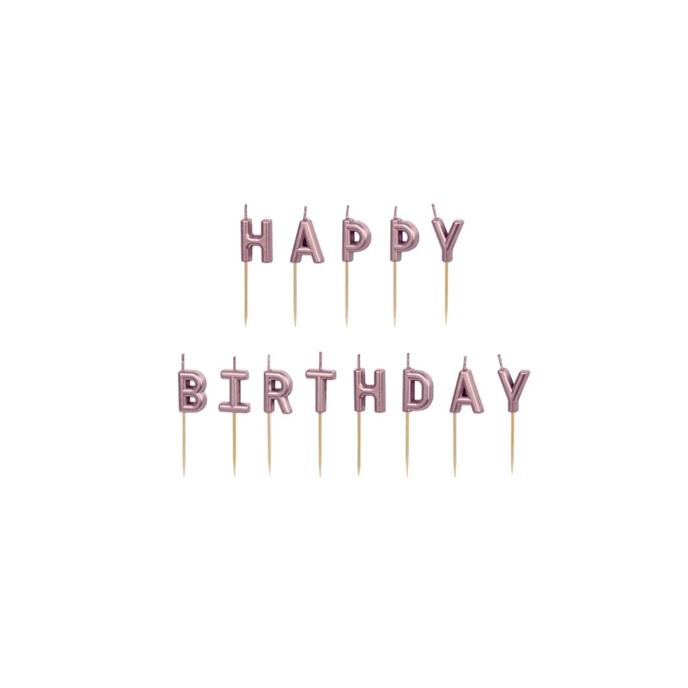 Świeczki urodzinowe Happy Birthday, 2.5 cm, różowe złoto