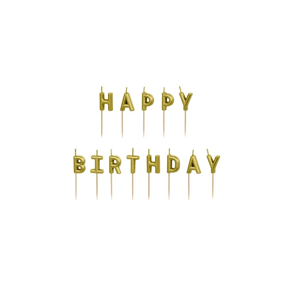 Świeczki urodzinowe Happy Birthday, 2.5 cm, złoty