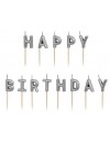 Świeczki urodzinowe Happy Birthday, 2.5 cm, srebrny