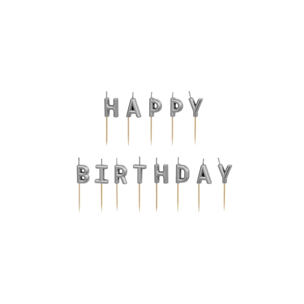 Świeczki urodzinowe Happy Birthday, 2.5 cm, srebrny