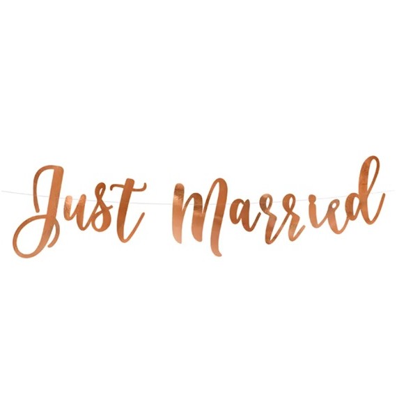 Baner Just Married, różowe złoto, 20x77cm